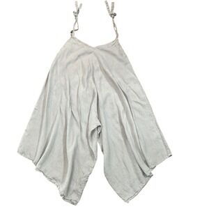 Linen Boho Pinstripe Wide Leg Harem Jumpsuit Women Medium Oversize Lagenlook